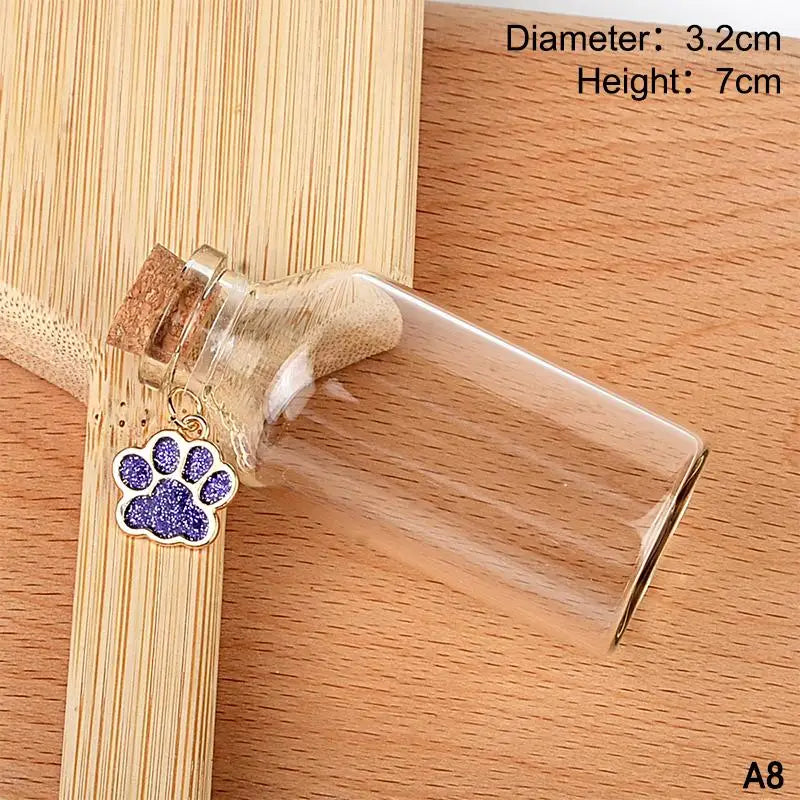 Pet Fur Keepsake Glass Bottle – Cork & Glitter Paw Charm Pet Keepsake Bottle SPOT A8