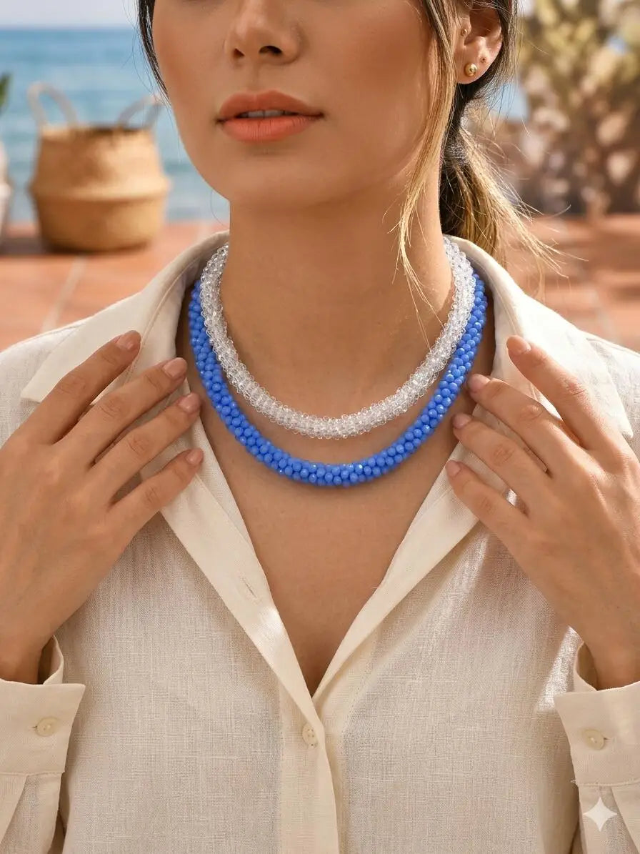 Chunky Crystal Beaded Choker Necklace – Multi-Color Women's Gift Beaded Choker Necklace SPOT