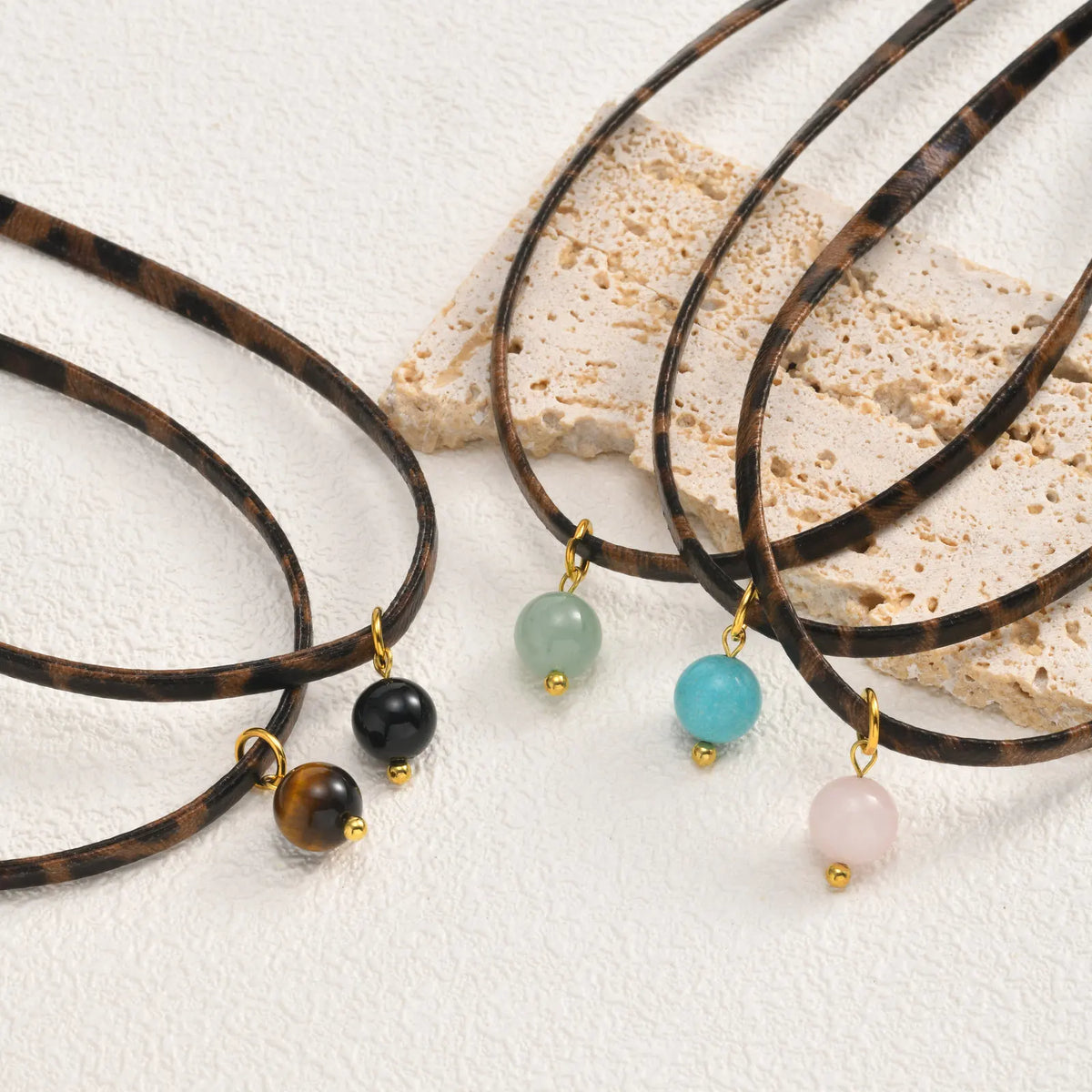 Leopard Leather Choker – 18K Gold Plated Turquoise Pendant Choker Necklace SPOT