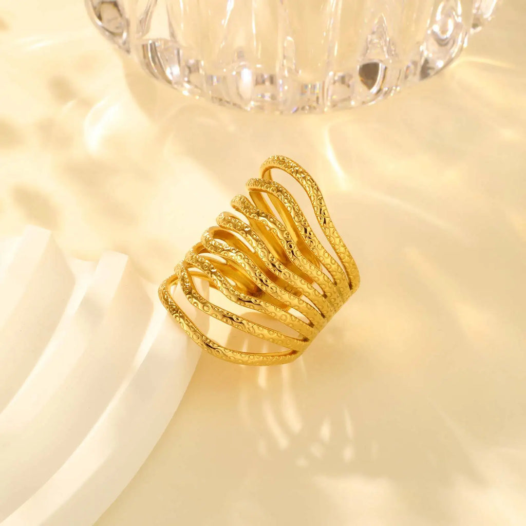 Meaeguet Geometric Chunky Open Ring – 18K Gold Stainless Steel Fashion Ring SPOT