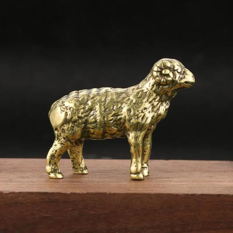 Solid Brass Mini Ram Figurine – Antique Desktop Lucky Charm Brass Figurine SPOT