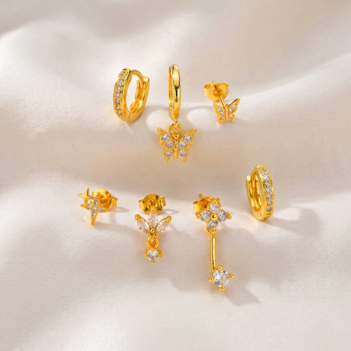 Gold CZ Star Huggie Hoop Earring Set – Stackable Cartilage Hoops Huggie Hoop Earrings SPOT