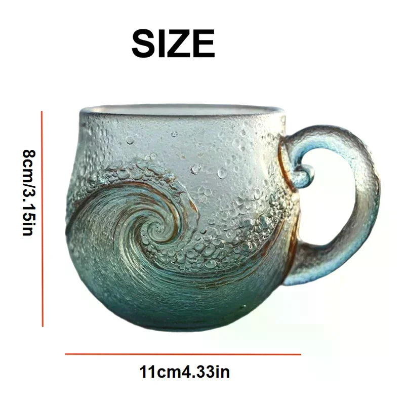 Sea Glass Wave Mug 12 oz – Handblown Ocean Wave Glass Cup Handblown Glass Mug SPOT