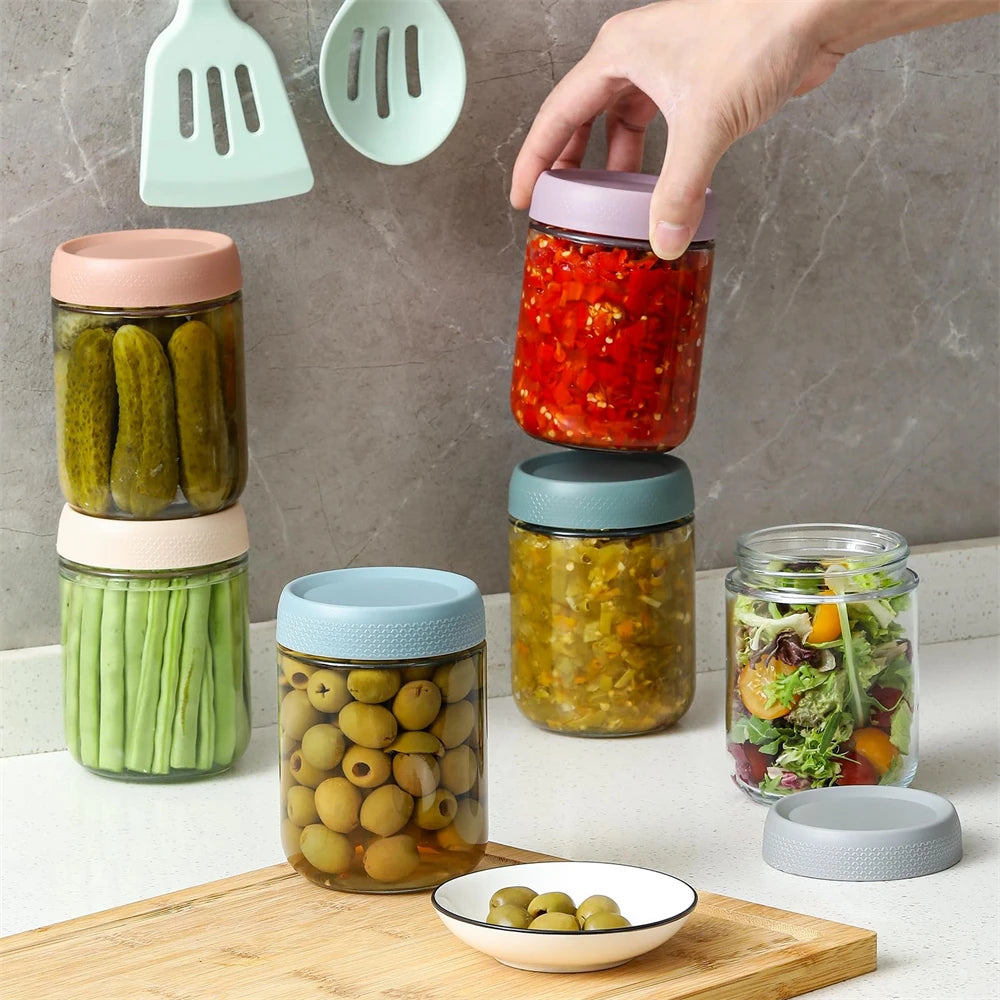 6-Pack 16oz Wide Mouth Glass Mason Jars with Airtight Lids Glass Storage Jars SPOT