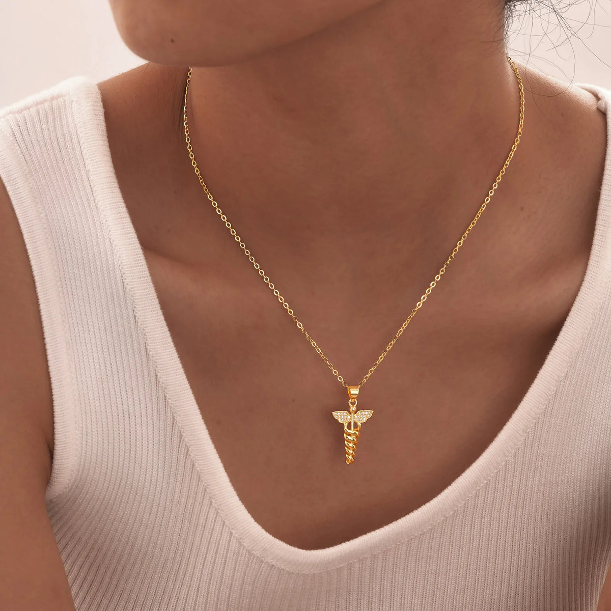 14K Gold Plated Angel Wing Medical Symbol Necklace – Doctor Gift Pendant Necklace SPOT