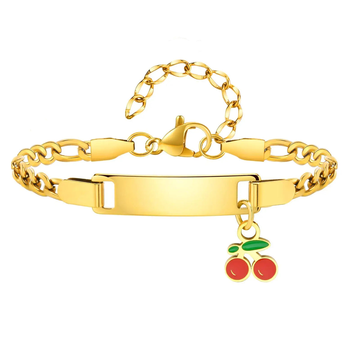 Personalized Children's Name Bracelet – Strawberry Cherry, Gold Personalized Kids Bracelet SPOT BR-798G20 12cm-17cm