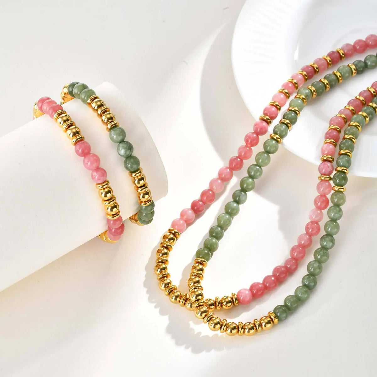 Meaeguet Natural Stone Beaded Bracelet – Women's Gold Charm Beaded Charm Bracelet SPOT