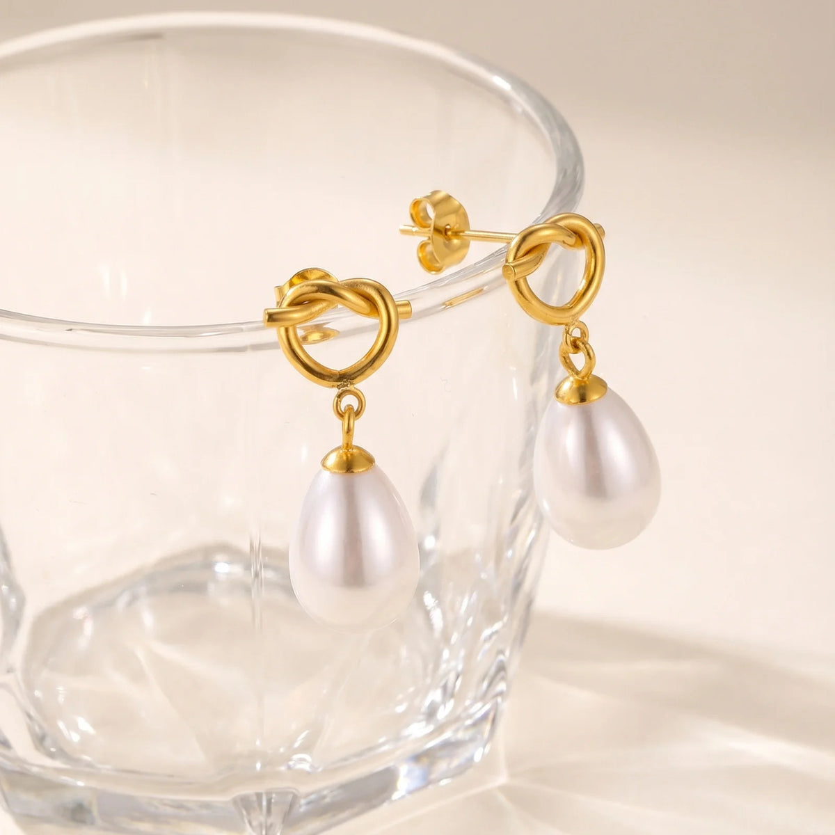 18K Gold Plated Knot Teardrop Pearl Drop Earrings | Dangle Pearl Drop Earrings SPOT