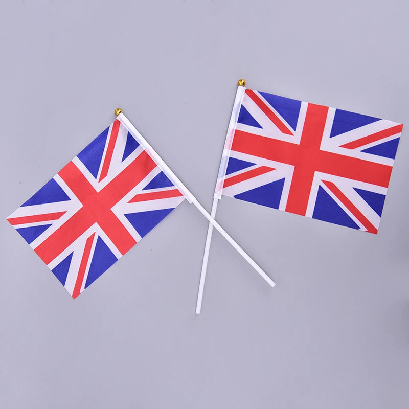Union Jack Hand Flags with Poles – 10 or 100 Pack UK Party Hand Wave Flags SPOT