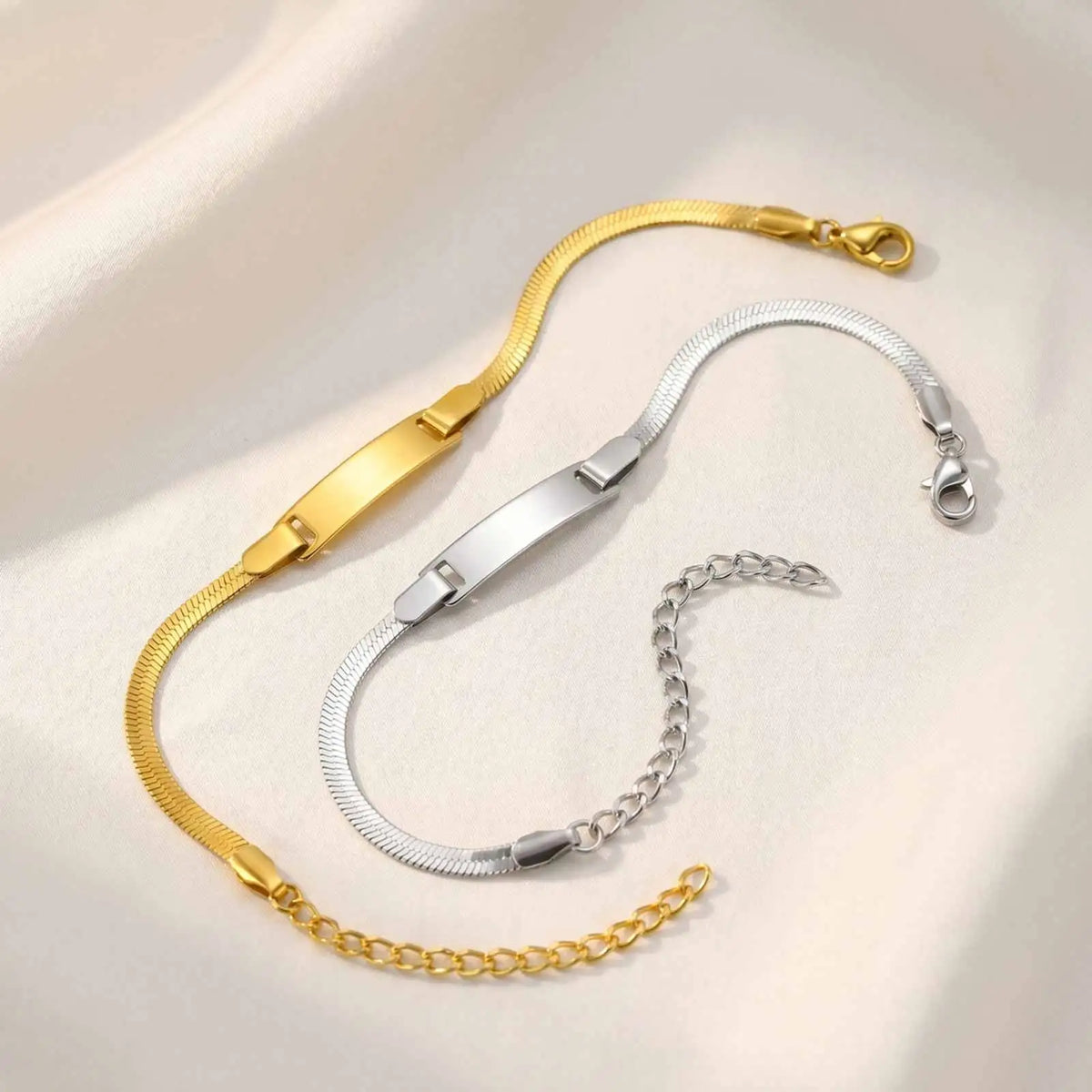Herringbone ID Bracelet – Stainless Steel, Adjustable, Waterproof ID Chain Bracelet SPOT