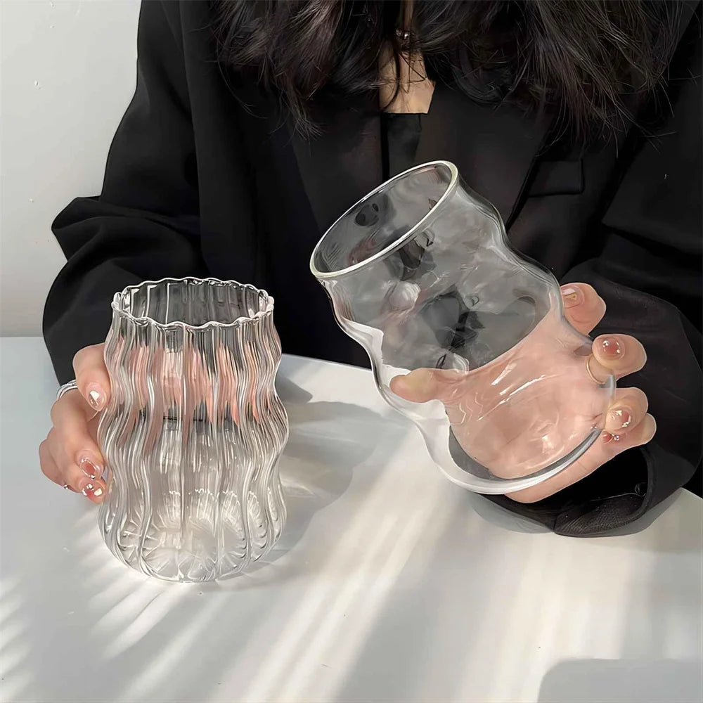 4/6-Pack Striped Glass Tumblers – Heat-Resistant Bubble Cups Glass Tumbler Set SPOT