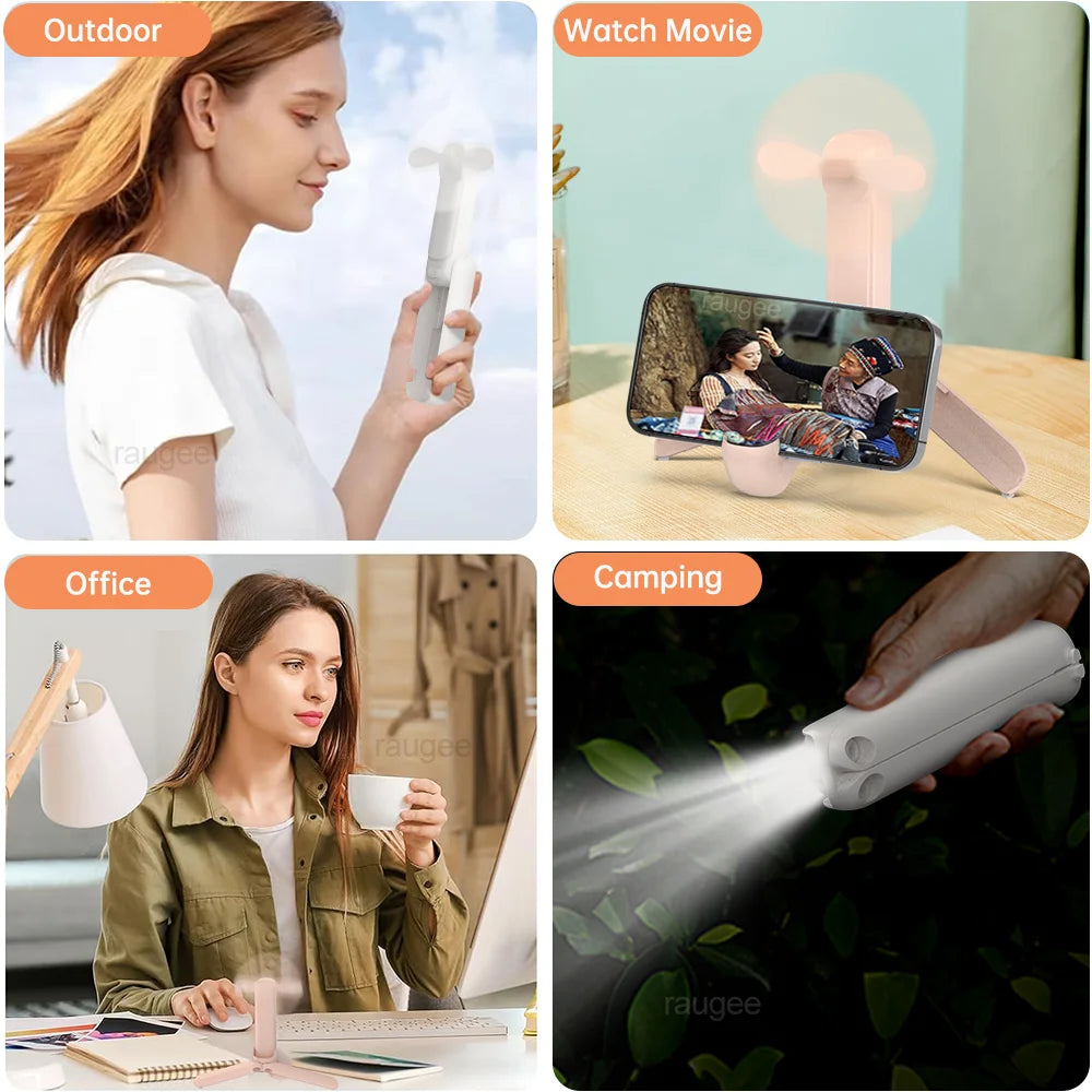 Foldable Handheld Fan USB Rechargeable 3-Speed LED 2000mAh Handheld Portable Fan SPOT