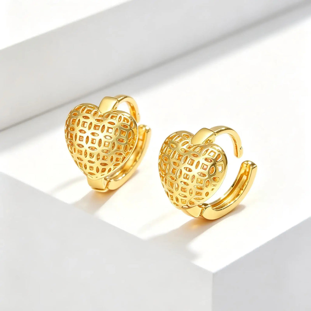 18K Gold Plated 3D Puffy Heart Huggie Hoop Earrings Huggie Hoop Earrings SPOT