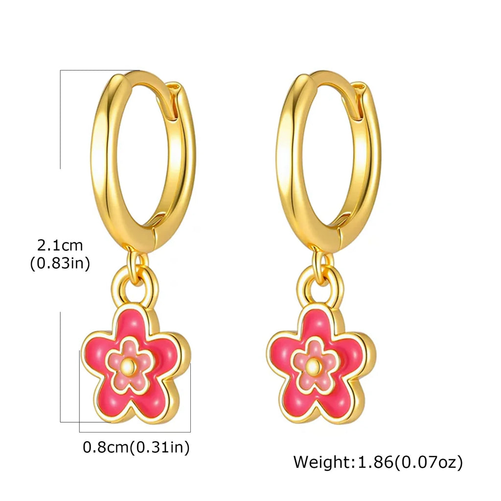 14K Gold Plated Pink Enamel Flower Huggie Hoop Earrings Huggie Hoop Earrings SPOT EBD-532G01