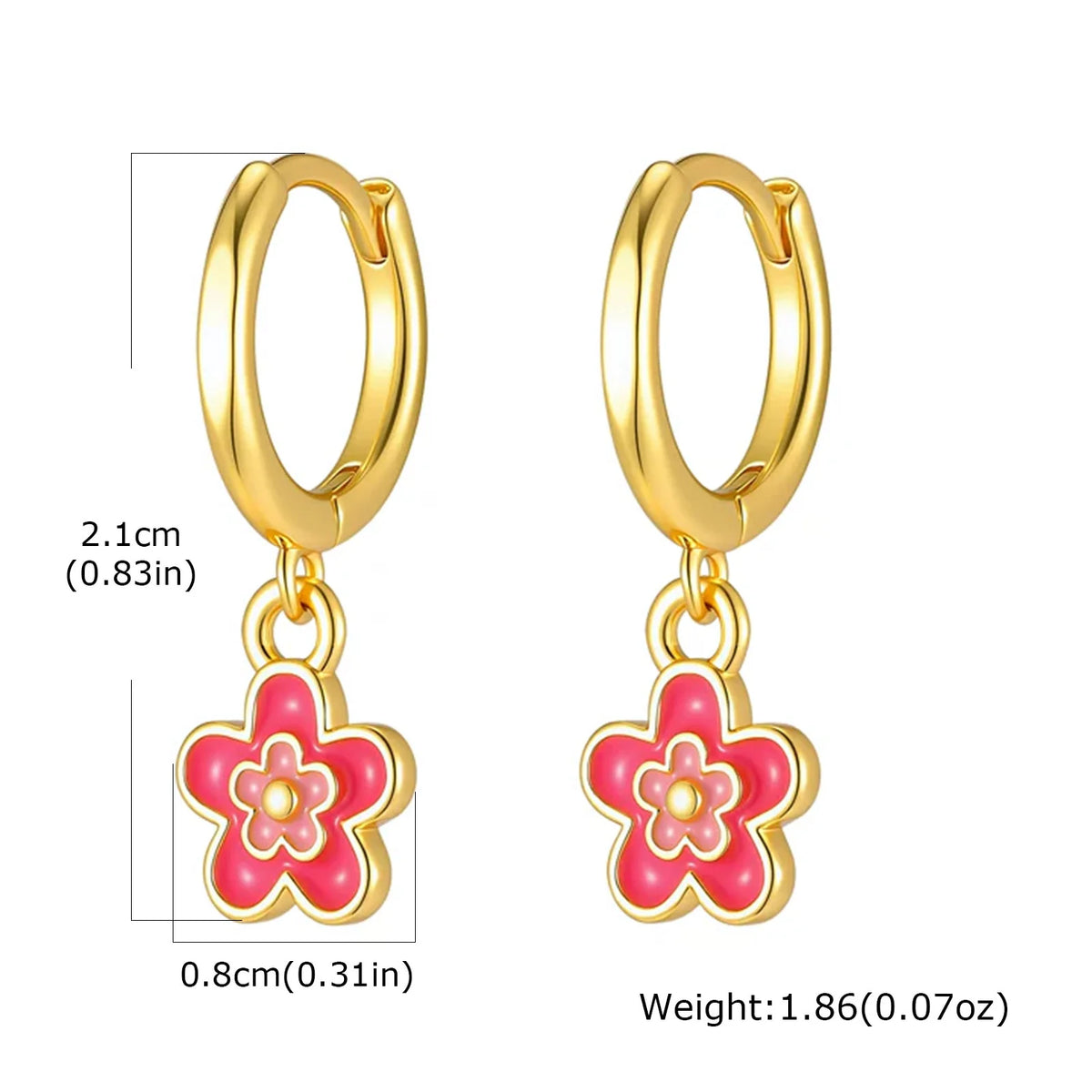 14K Gold Plated Pink Enamel Flower Huggie Hoop Earrings Huggie Hoop Earrings SPOT EBD-532G01