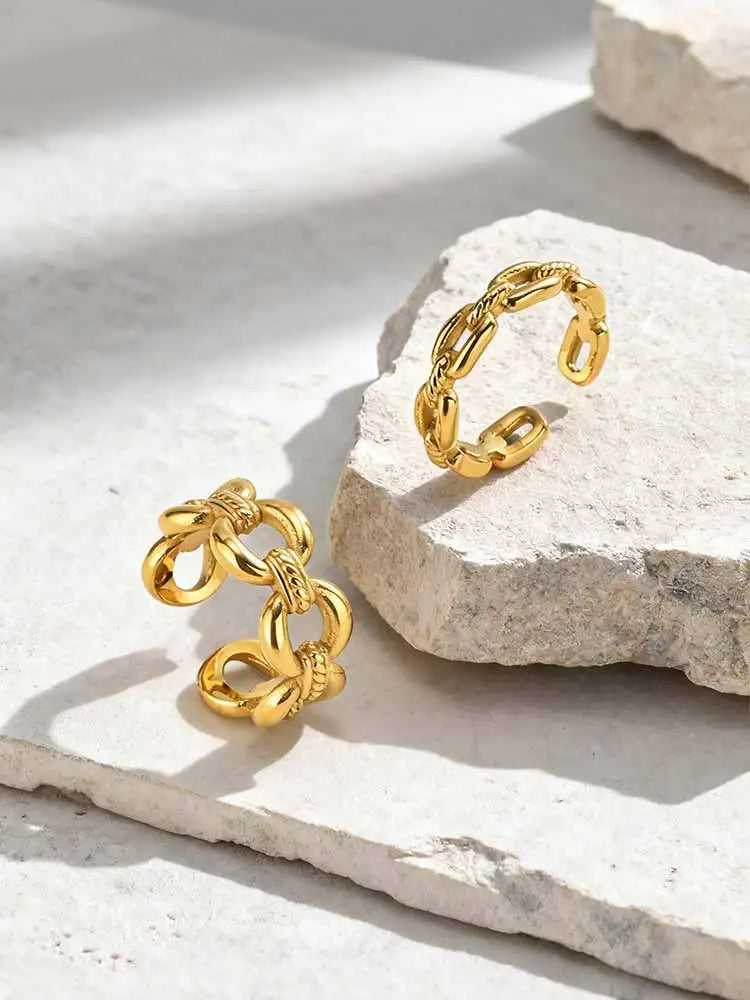 Twisted Rope Paperclip Chain Ring – 18K Gold Stainless Steel Fashion Ring SPOT