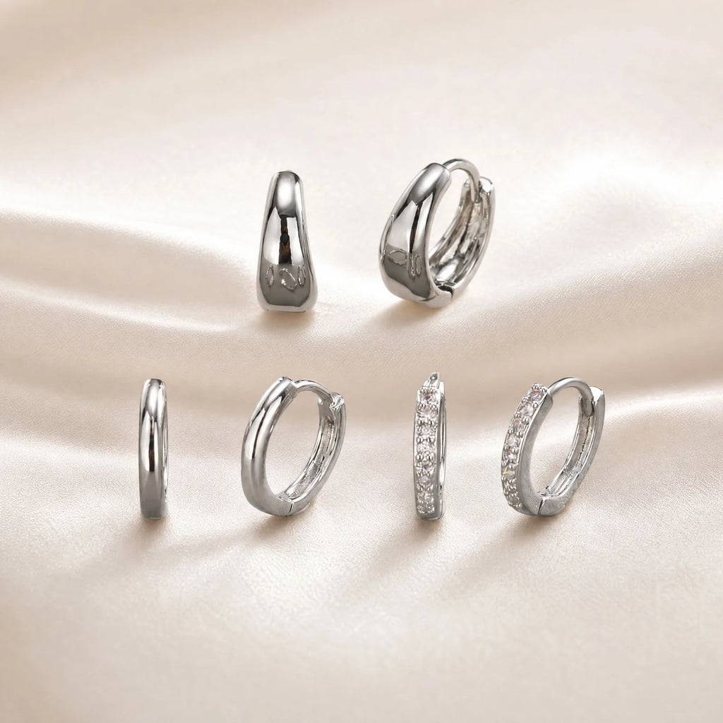3-Pair CZ Huggie Hoop Earrings – Stackable Minimalist Set Huggie Hoop Earrings SPOT