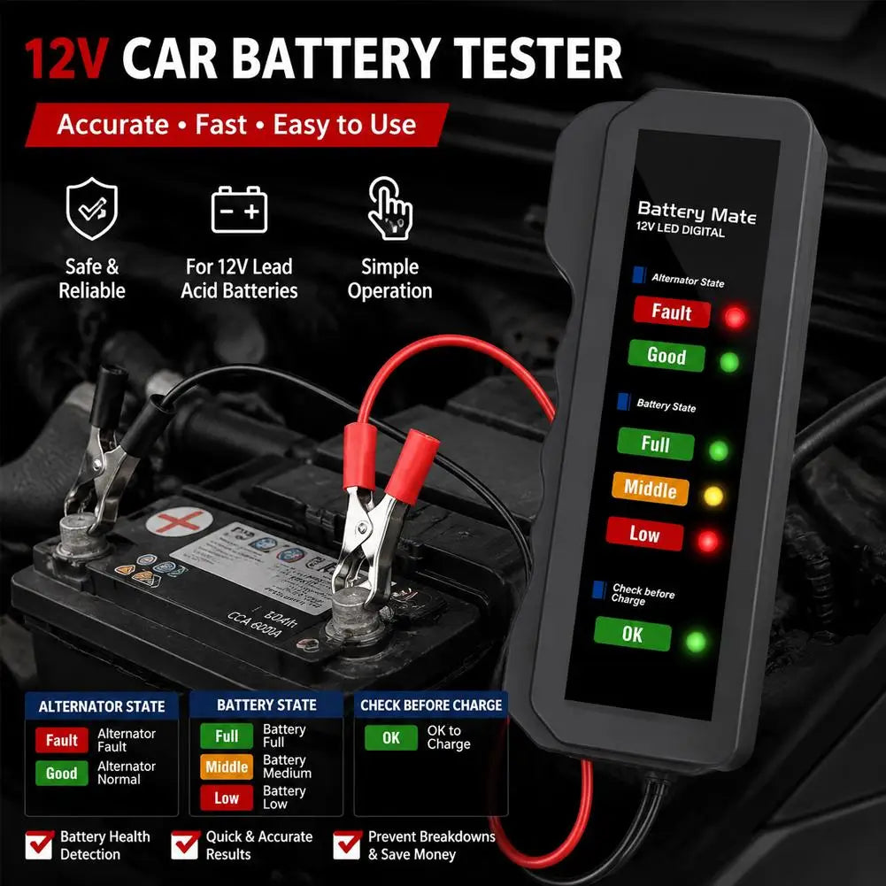 12V Car Battery & Alternator Tester – 6 LED Diagnostic Tool Automotive Diagnostic Tool SPOT