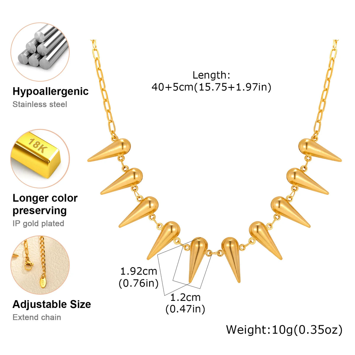 Punk Spike Choker Necklace – Gold Stainless Steel Collar Choker Necklace SPOT