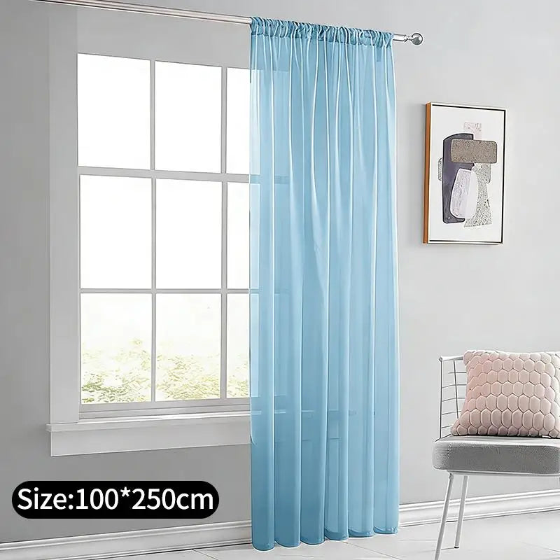 Light Blue Sheer Voile Curtain – Soft Rod Pocket Drapes Sheer Window Curtain SPOT 100x250cm