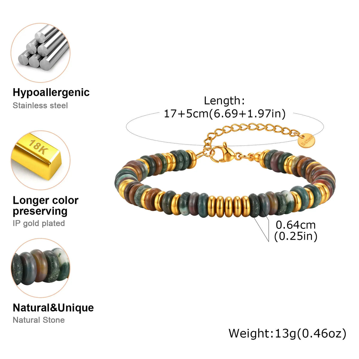 Y2K Beaded Natural Stone Bracelet – Waterproof Women's Jewelry Beaded Stone Bracelet SPOT BR-2497G05