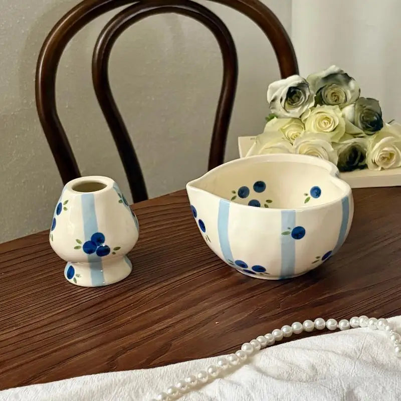 Heart Ceramic Matcha Bowl & Whisk Holder Set – Hand-Painted Ceramic Tea Set SPOT A13