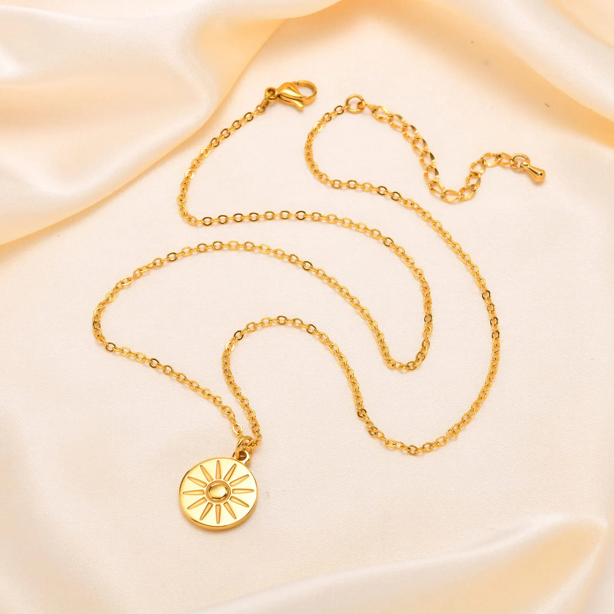Sun Coin Pendant Necklace – 18K Gold Plated Medallion Women Pendant Necklace SPOT