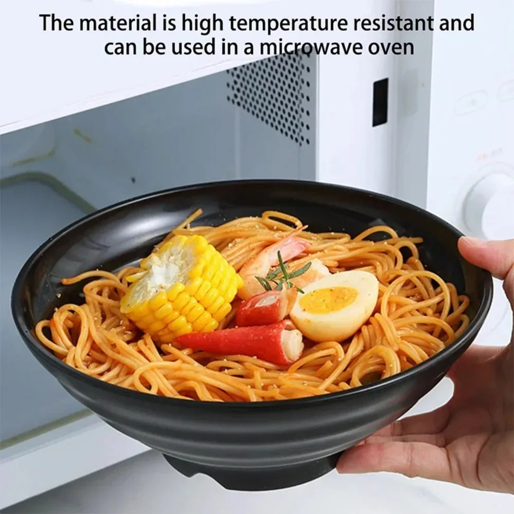 Thickened Plastic Ramen Bowl – Large, Heat-Resistant, Black Plastic Serving Bowl SPOT
