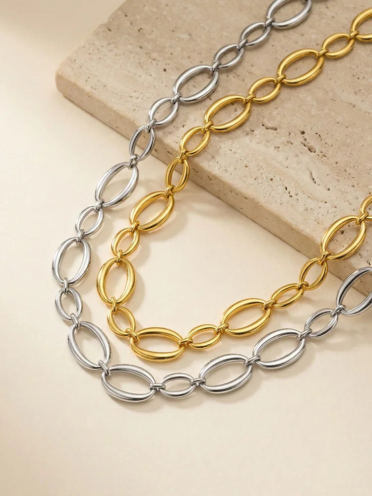 Chunky Oval Link Chain Necklace – Stainless Steel, Women Chain Necklace SPOT