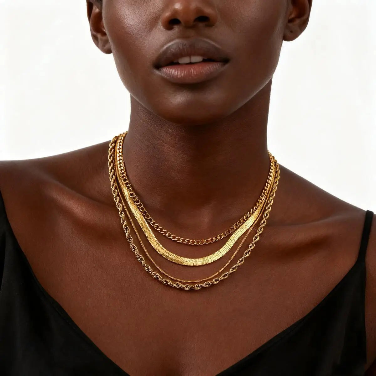 Meaeguet Herringbone Necklace – Dainty Gold Layered Chain Chain Necklace SPOT