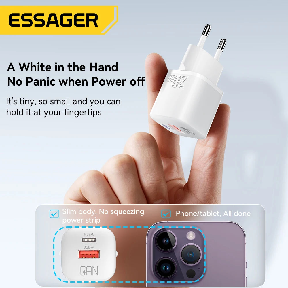 Essager 20W GaN USB-C Dual Port Fast Charger – PD & QC 3.0 GaN USB-C Charger SPOT