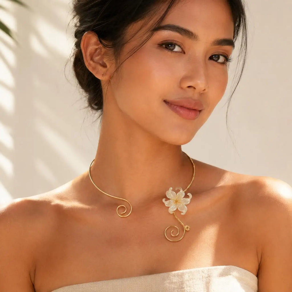 Gold Spiral Torque Choker – Iris Flower Statement Necklace Choker Necklace SPOT