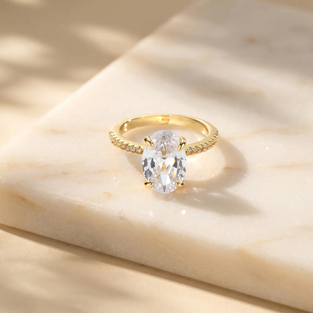 Meaeguet Oval CZ Solitaire Ring – 18K Gold Plated Women's Ring CZ Solitaire Ring SPOT