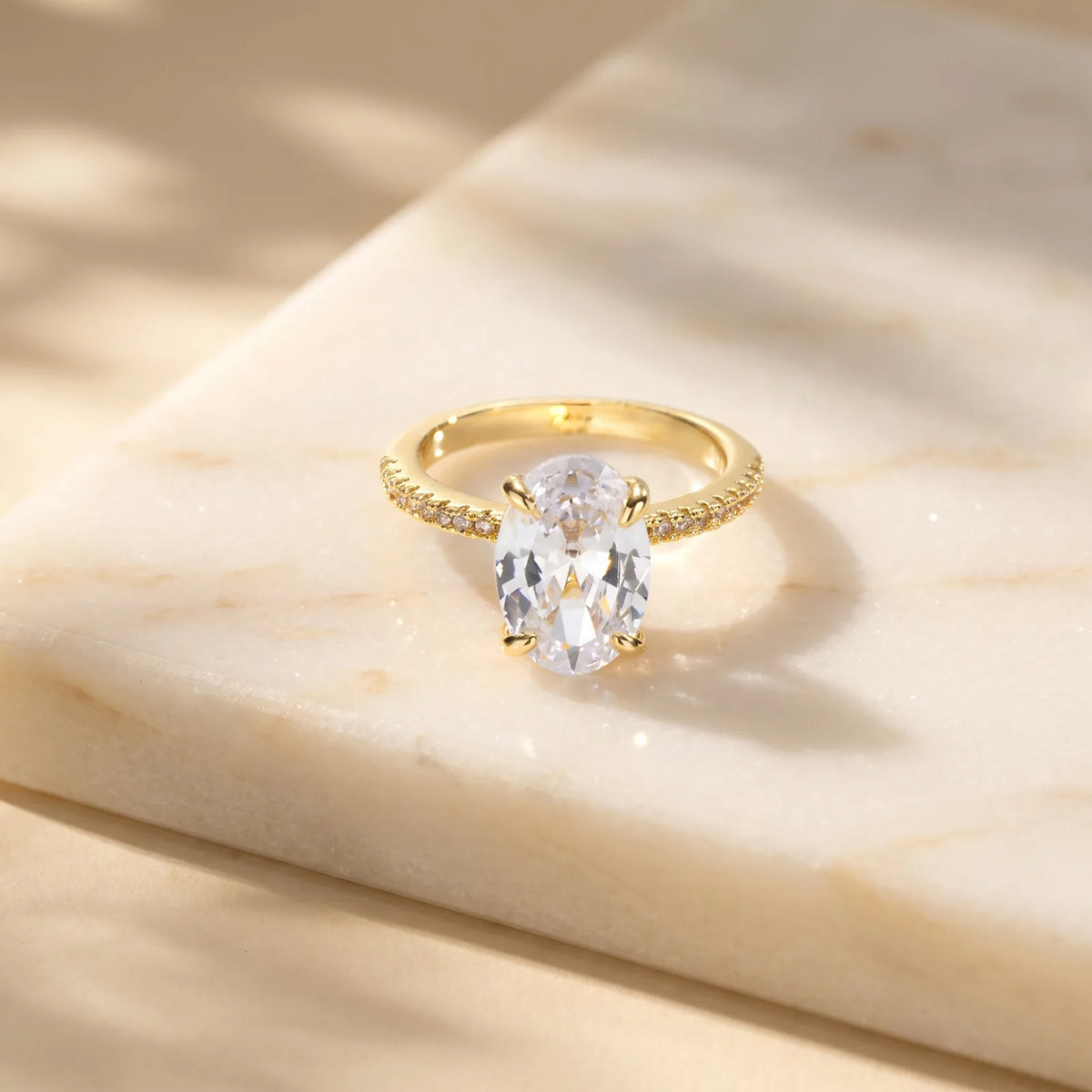 Meaeguet Oval CZ Solitaire Ring – 18K Gold Plated Women's Ring CZ Solitaire Ring SPOT