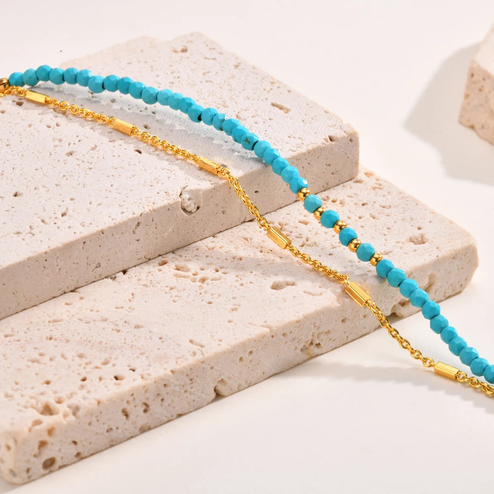 Turquoise Double Chain Bracelet – Gold Plated Women's Gift Beaded Bracelet SPOT