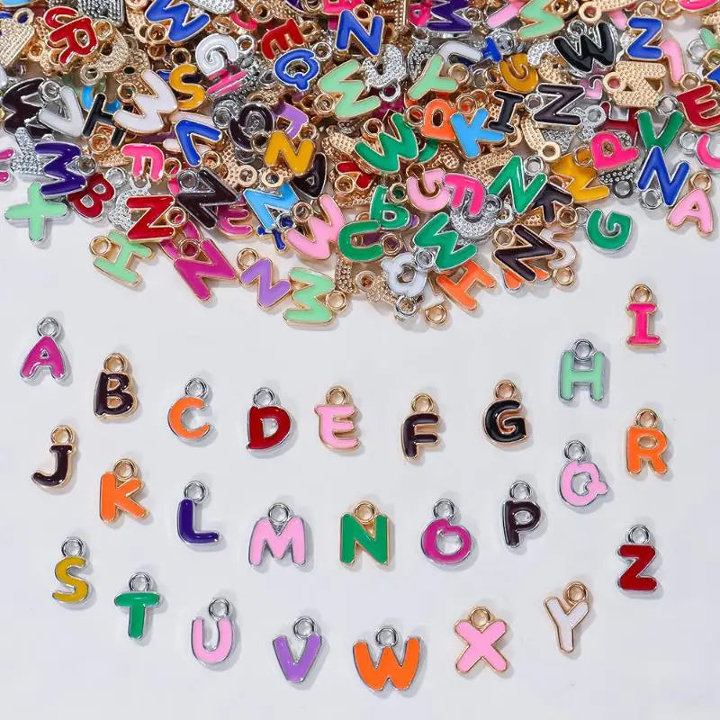 100-Pack Colorful Enamel A-Z Alphabet Charms for DIY Jewelry Jewelry Making Charms SPOT