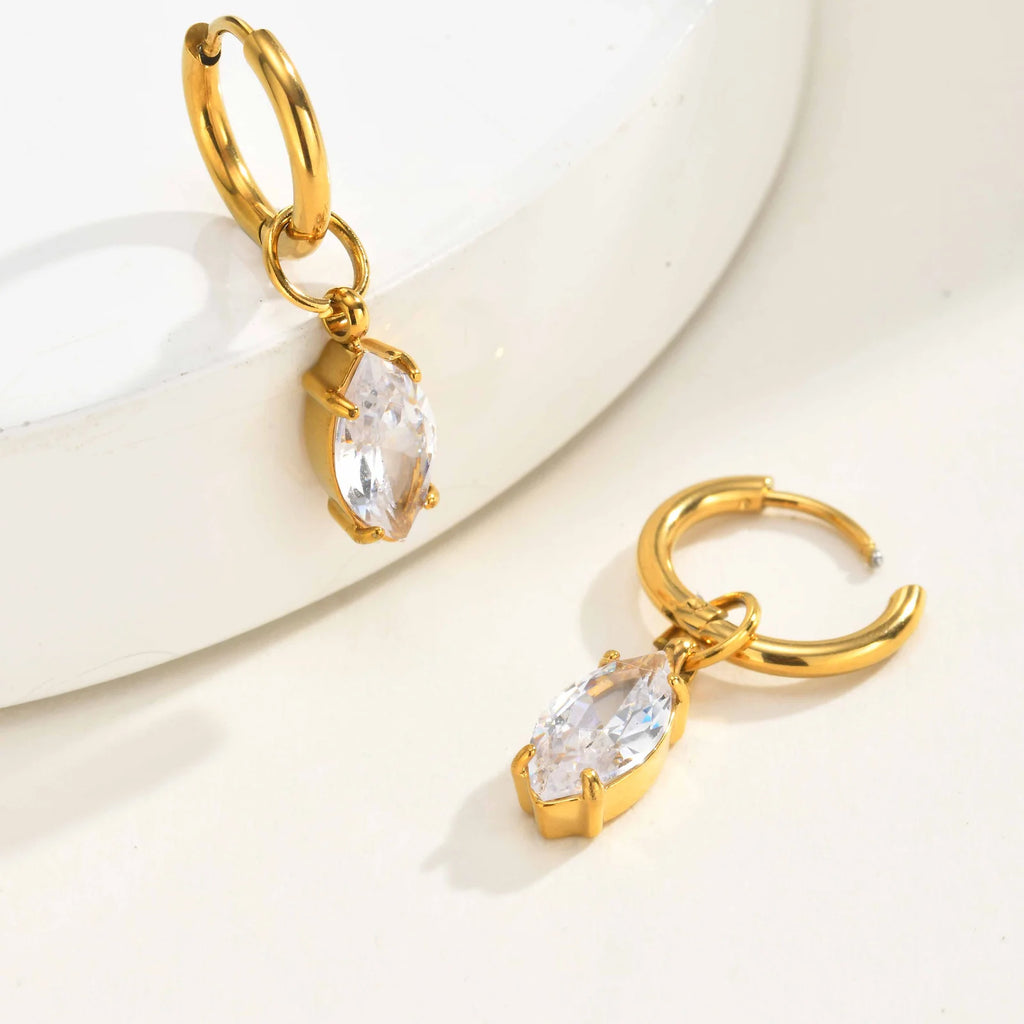 Geometric Zircon Drop Earrings – 18K Gold Plated Stainless Steel Drop Earrings SPOT