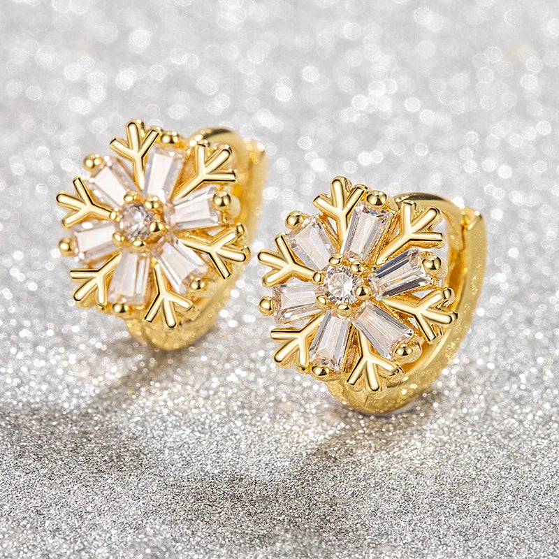 Snowflake Huggie Hoop Earrings – 18K Gold-Plated CZ Jewelry Huggie Hoop Earrings SPOT Default Title