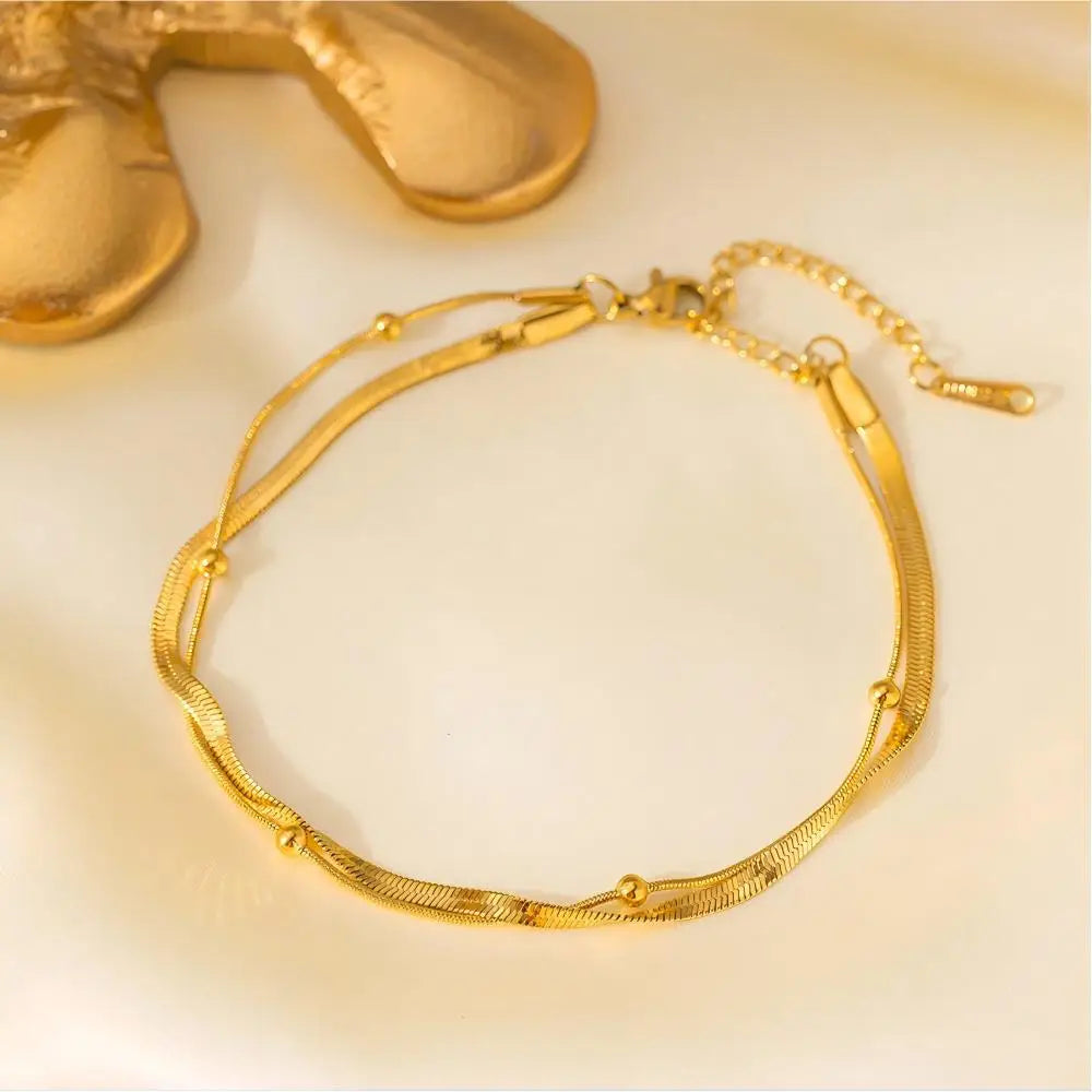 Double Layer Gold Anklet – 316L Stainless Steel Waterproof Fashion Anklet SPOT