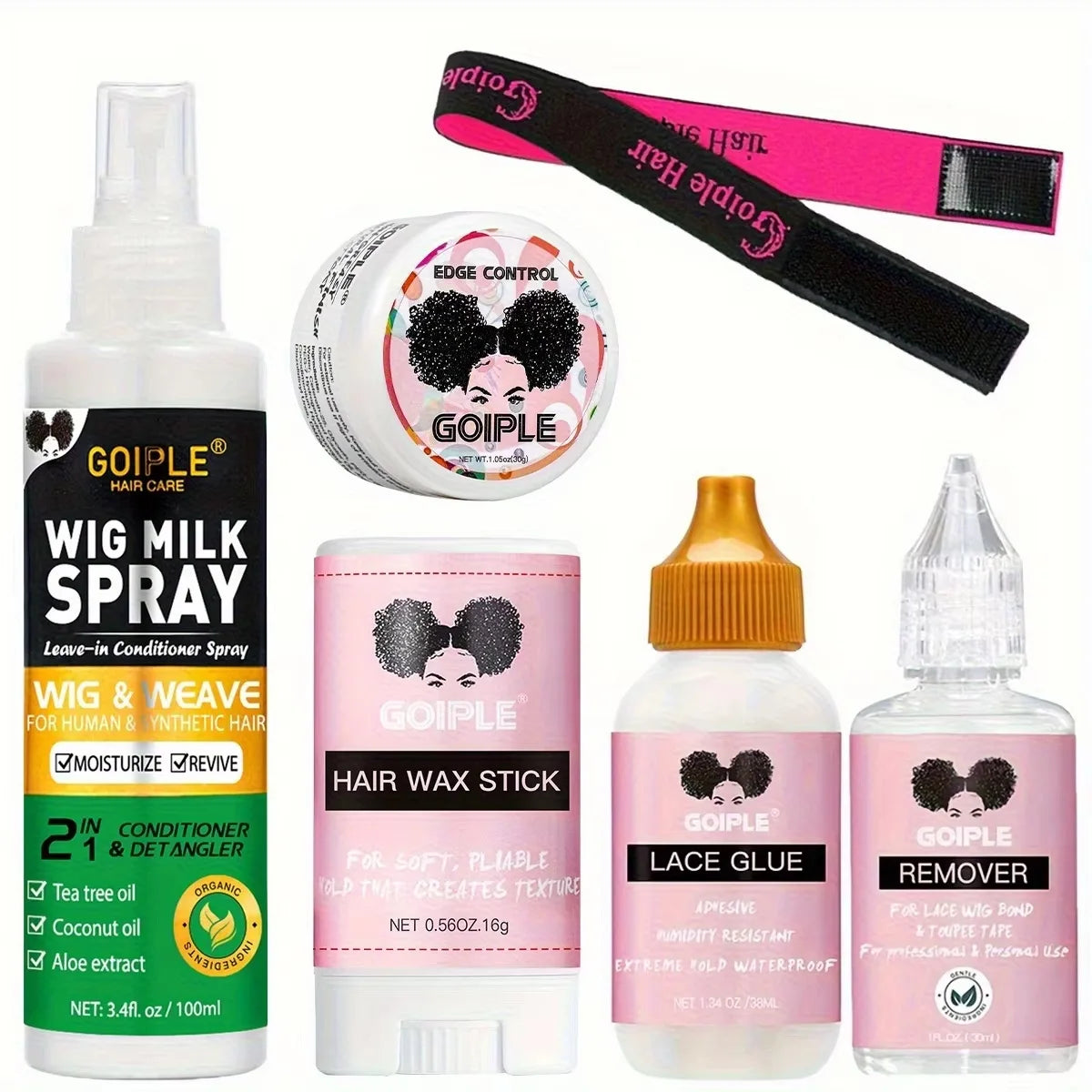 GOIPLE 6-Pc Lace Wig Install Kit – Edge Control & Adhesive Set Wig Install Kit SPOT 6pcs-wig-milk-spray