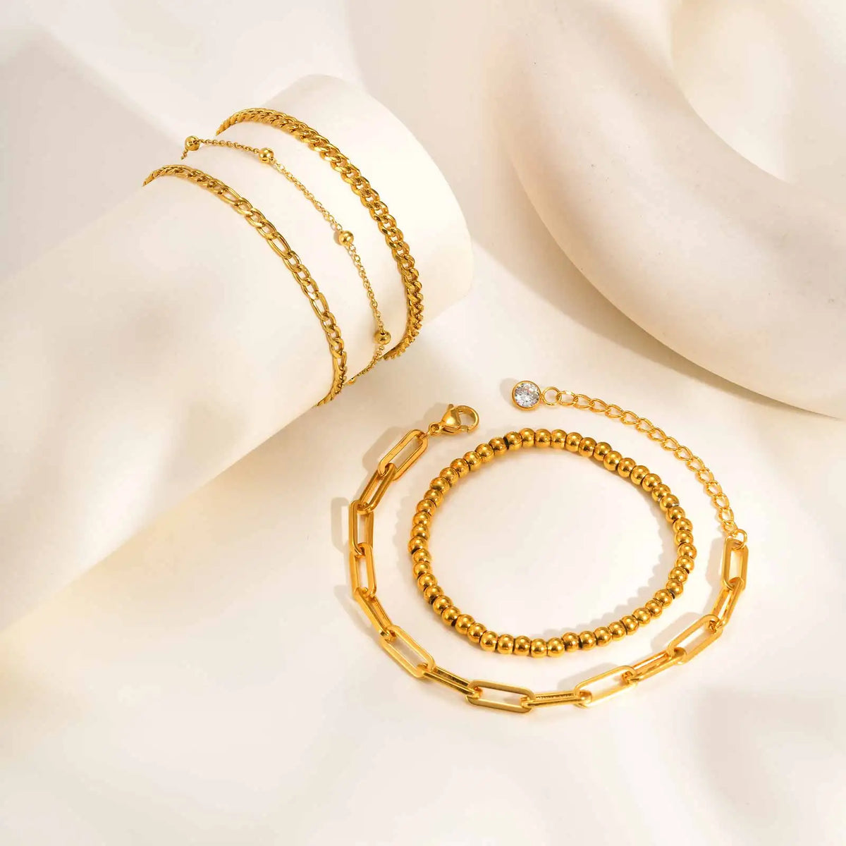 18K Gold Plated Stackable Bracelets – Paperclip & Cuban Link Gold Chain Bracelet SPOT