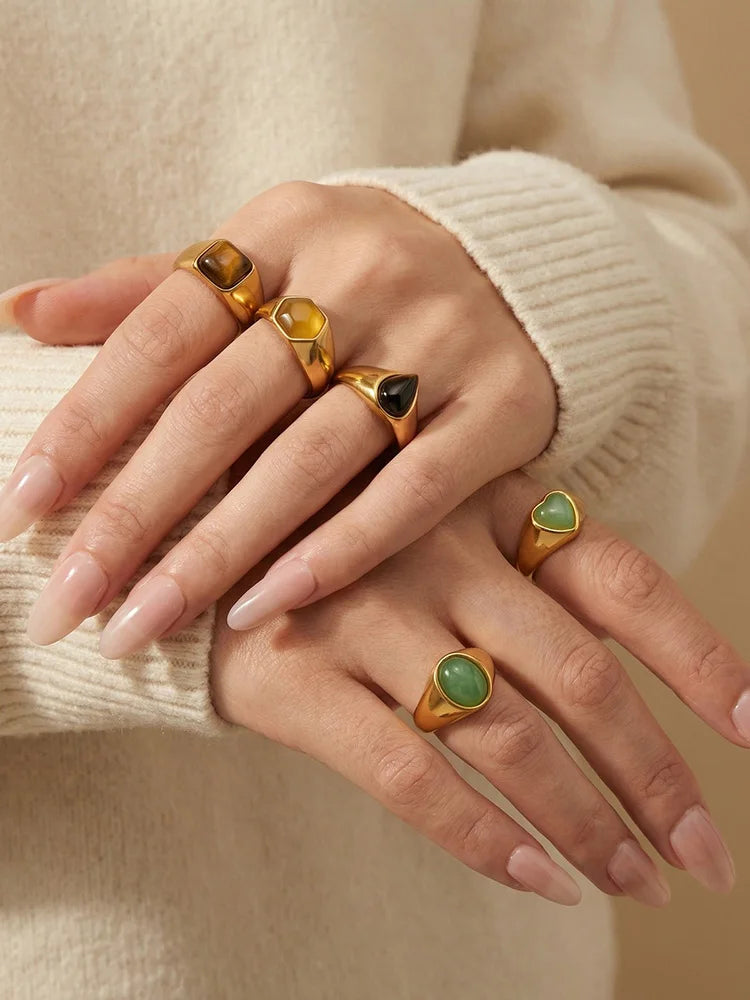 18K Gold Plated Tiger Eye & Green Aventurine Stone Ring Natural Stone Ring SPOT