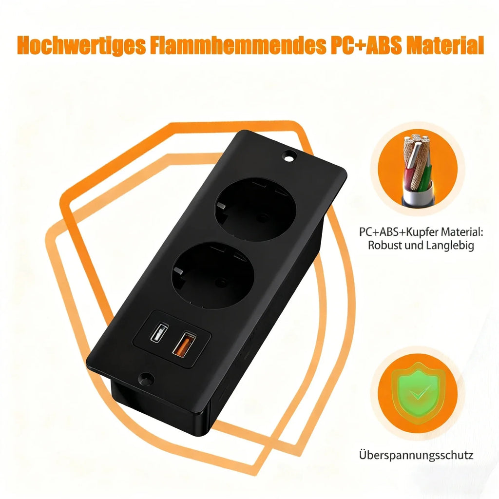 Recessed Desktop EU Power Socket – USB-A, USB-C & 1.5M Cable Recessed Desk Socket SPOT EU(EU)