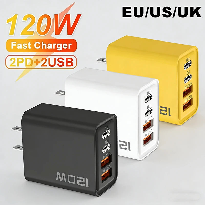 4-Port 120W USB-C Fast Charger – PD & Quick Charge 3.0 USB-C Wall Charger SPOT