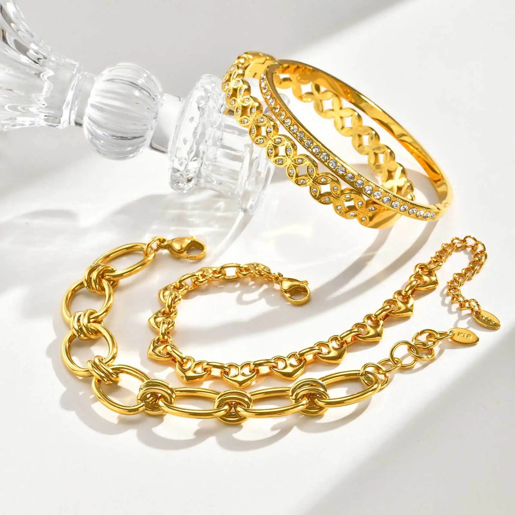 Waterproof Stainless Steel CZ Cuff Bracelet – Non-Tarnish Gold Cuff Bracelet SPOT