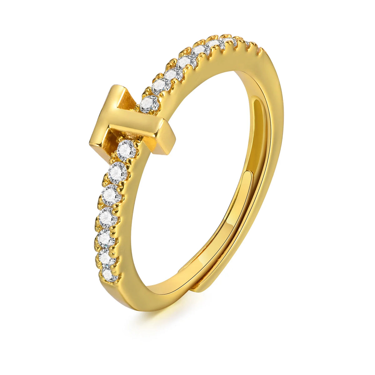 Women's Initial Letter Ring – Pavé CZ Adjustable Stacking Ring Initial Letter Ring SPOT T