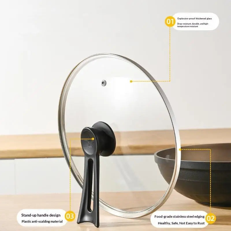 Tempered Glass Round Pot Lid with Steel Rim – 14 to 34cm Glass Pot Lid SPOT