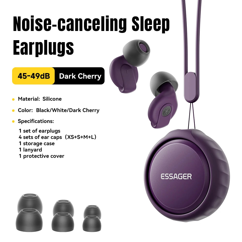Essager Silicone Sleep Earplugs 45–49dB Noise Blocking Silicone Earplugs SPOT Dark Cherry