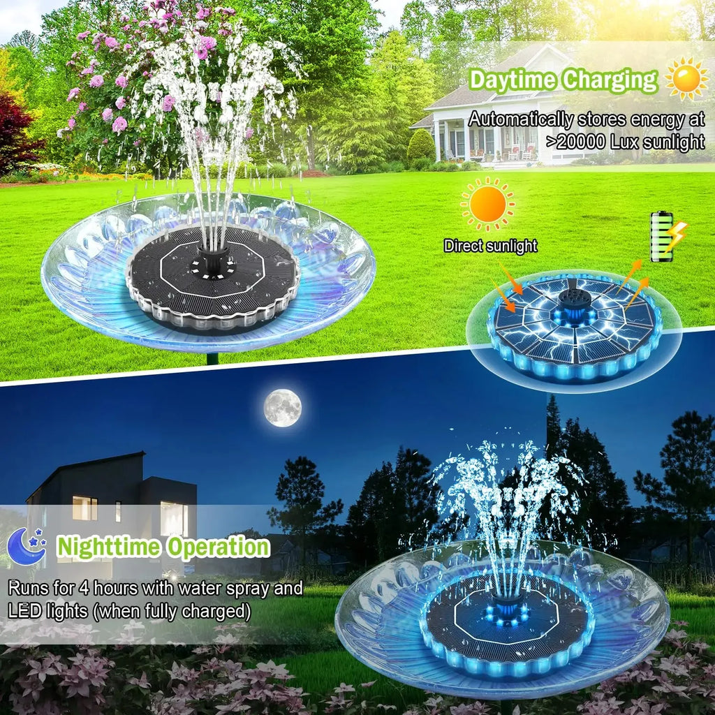 Solar Bird Bath Fountain 3.5W – LED Lights & 7 Nozzles Solar Garden Fountain SPOT