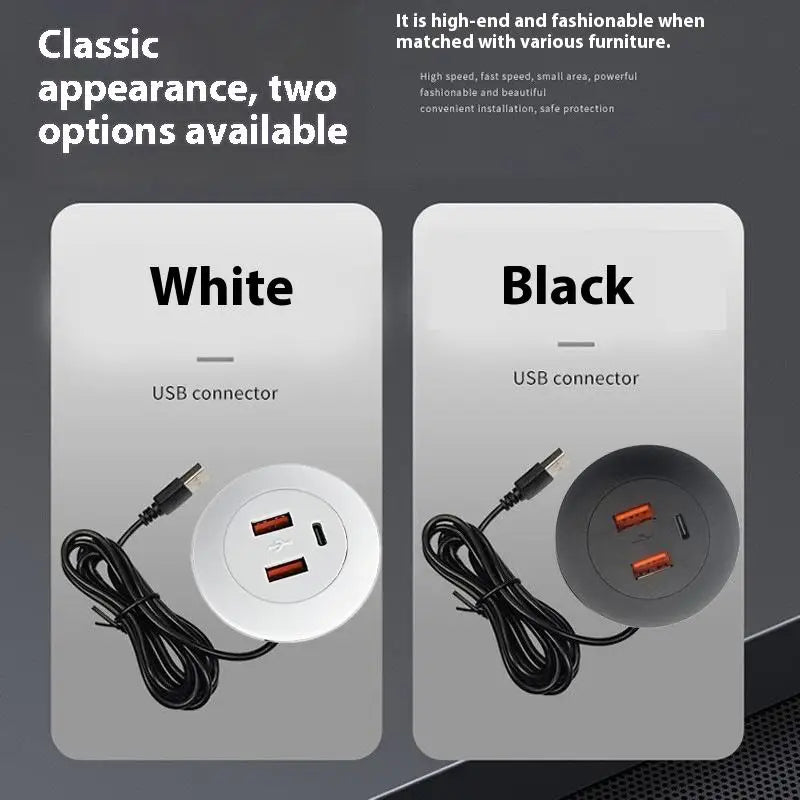 Desktop Embedded USB Hub – 2x USB-A + USB-C Charging Port Desktop USB Charging Hub SPOT